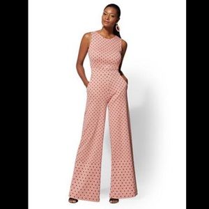 New York and Company beautiful pink polka dot jumpsuit xs